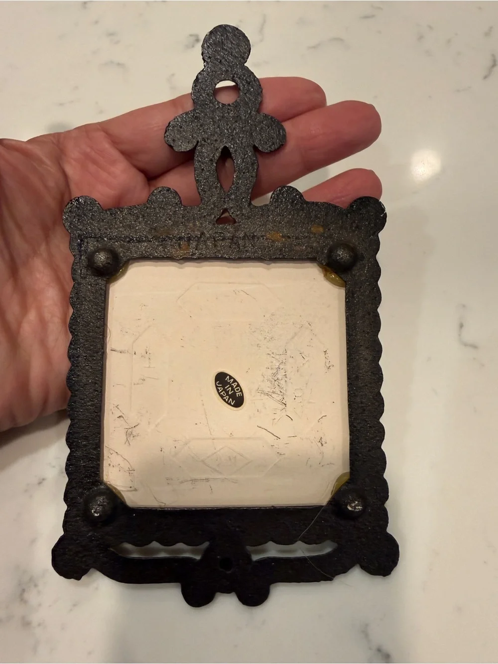Vintage Made in Japan Kitchen Prayer Ceramic Tile Cast Iron Trivet Wall Decor